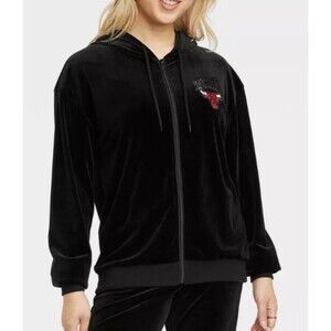 NBA Chicago Bulls Black Velour Full Zip Women's Hoodie Sweater Size XL